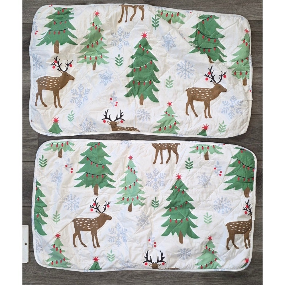 Home Fashions King Set of 2 Quilted Pillow Shams White Reindeer Christmas Tree